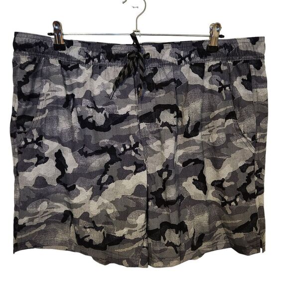 George Mens Gray Camo Lined Swim Trunks Elastic Drawstring Waist Pockets Size XL - Picture 1 of 7